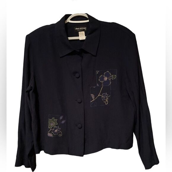 Chad Steven’s Vintage Embroidered Navy Blue Jacket Shirt  Size 14   USA - Picture 1 of 9
